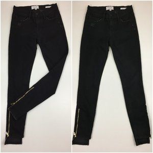 FRAME Le Skinny De Jeanne Graphite Long Ankle Zip Distressed Step Hem Jeans